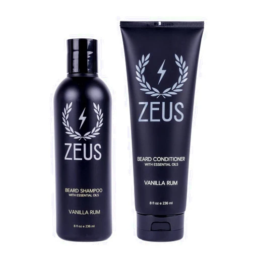 ZEUS Men’s Beard Shampoo & Beard Conditioner Set – US MADE – Soften, Hydrates, & Moisturizes, Prevents Itching & Flaking (Scent: Vanilla Rum)