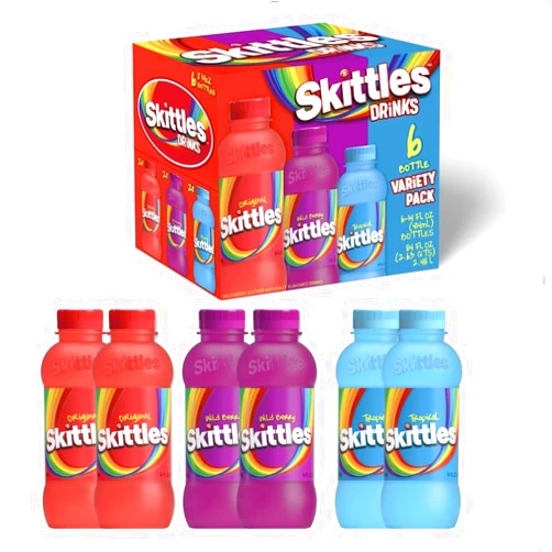 Fire Brands SKITTLES™ Flavored Drink - Variety Pack | Non-Carbonated Drinks with Fruity Flavors | 12-14 Fl oz. Bottles of Original, Tropical, and Wild Berry - Pack of 6