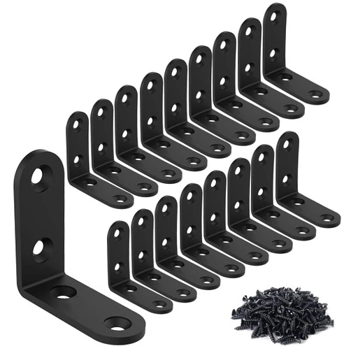 FADDA 24 Packs Corner Brace 90 Degree Angle L Shaped Shelf Bracket, Joint Bracket Fastener, L Bracket for Wood, Shelves, Furniture, Cabinet and More, Black (Large)