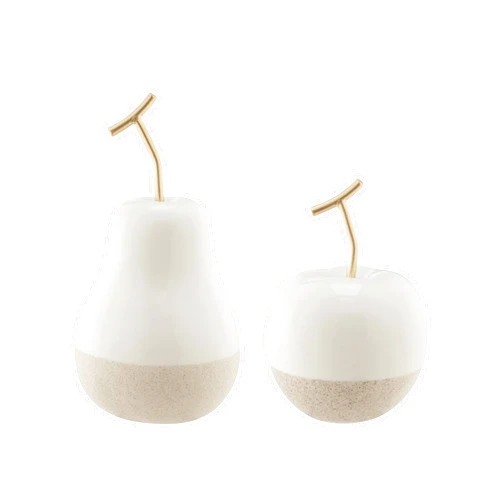 Danya B. Vost Dipped Fruit Decorative Accent Ceramic Sculpture Figure Set of 2 - Small or Large - Black/Gold or White/Cream (White/Cream, Small)
