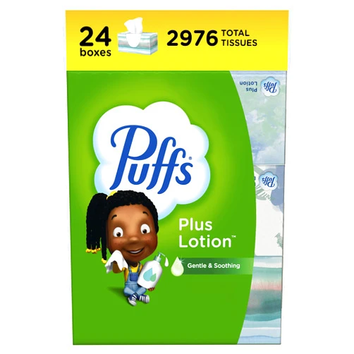 Puffs Plus Lotion Facial Tissues, 24 Family Boxes, 124 Tissues Per Box