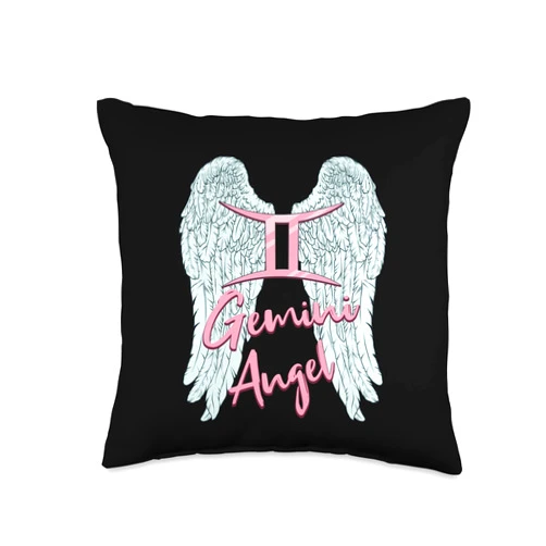 Gemini Zodiac Sign Angel with Angel Wings Gemini Angel Zodiac Sign with Angel Wings for Women Throw Pillow