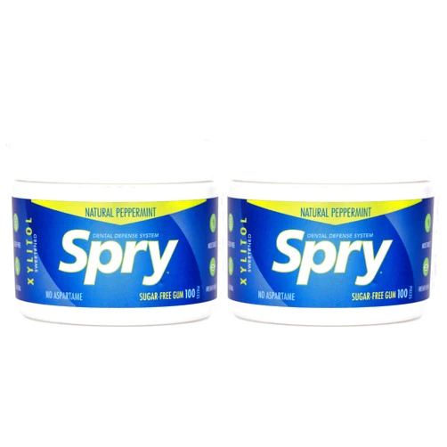 Xlear Spry Fresh Natural Xylitol Chewing Gum Dental Defense System Aspartame-Free Sugar Free Gum (Peppermint, 100 Count - Pack of 2)