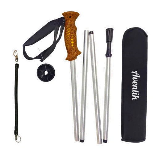 Aventik Fold-able Wading Staff Water Depth Safety Warning Sign Coated Stainless Steel Core T7075 Aluminum Body Corrosion Resistance Neoprene Sheath