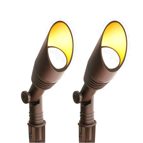 GKOLED 2 Pack LED Low Voltage Spotlight, 12V Landscape Lighting, Mini Size Outdoor Spot Lights, Waterproof Directional Uplights for Garden Yard, Metal Stake, Die-cast Aluminum, 6W 3000k CRI90 Brown