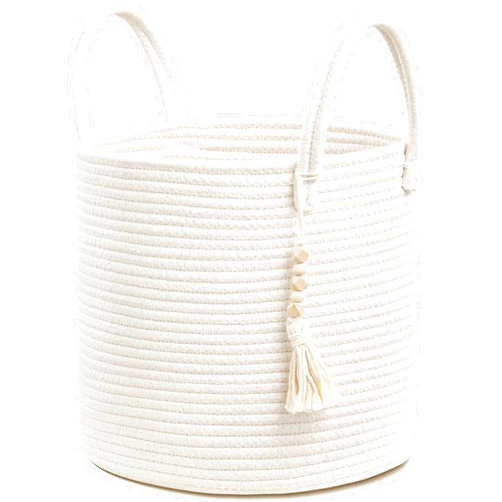 UBBCARE Woven Storage Basket - 11 x 11 inches, Decorative Rope Basket with Handles, Round Basket for Blankets, Dirty Clothes, Toys and Shoes in Living Room, Bedroom, White