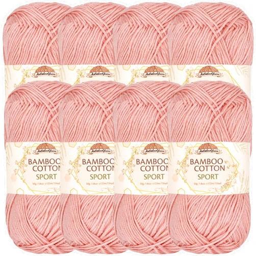 BambooMN JubileeYarn Bamboo Cotton Sport Yarn - 50g/Skein - Dreamy Blush - 8 Skeins