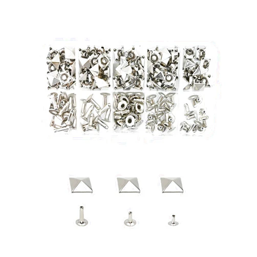 Jomixa 75 Sets 3 Sizes Pyramid Spikes Kit, Square Studs and Spikes, Leather Rivet for Leather Crafts, Clothes, Shoes, Leather Boots, Bags, Decoration (0.35