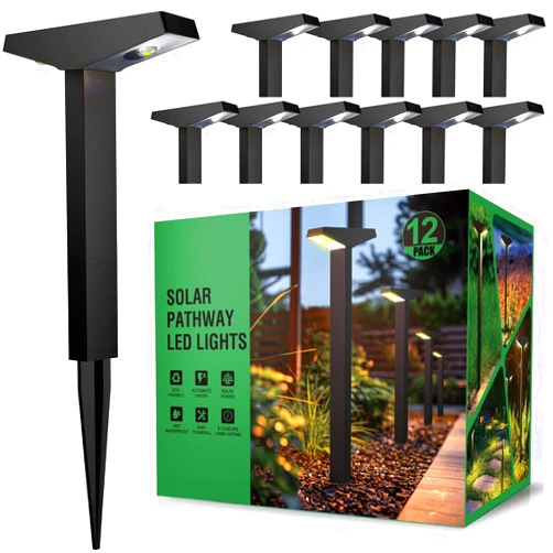 OSORD Solar Pathway Lights Outdoor, 12 Pack LED Solar Lights Outdoor Waterproof, T Shape Solar Path Lights, Solar Powered Lights for Outside Walkway Driveway Yard Garden Landscape(Warm White)