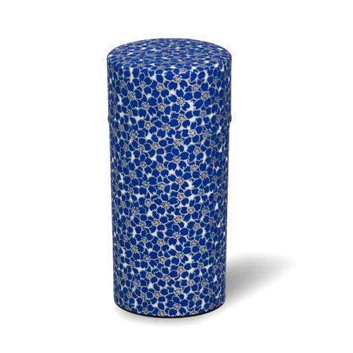 COTONOHA Kyoto Floral Tin Tea Canister - 7 oz Traditional Japanese Yuzen Paper Design, Airtight Storage for Fresh Tea Leaves, Ideal for Tea Ceremony Accessories Collection (Blue)