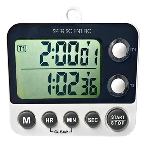 Sper Scientific 2 Channel Digital Lab + Kitchen Timer with Color Coded LED Lights 810002 – Dual Countdown Timer with Large Display, Loud Alarm & Clock Mode - for Cooking, Labs & More