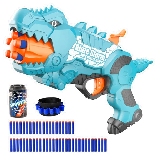 JakMean Dinosquad Gun Dinosaur Blasters Toy Gun for Toddlers Age 3-5, Dino Soft Bullet Toy Gun Outside Toy Shooting Dart Gun for Boys Girls 5-7 year old, 50 Soft Foam Darts & 5-Dart in Rotating Barrel
