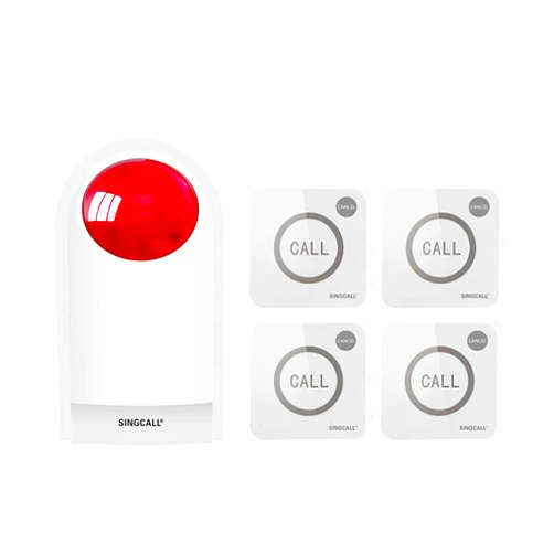 SINGCALL Strobe Siren Alarm Home Caring Loud Outdoor SOS Alert System 1 Red Flashing Siren,4 Remotes Panic Button, 4 Emergency Button for Store Home Hotel Jewelry Shop Security & Fire Alar