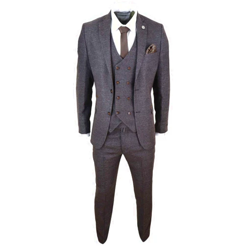 TruClothing Mens Wool 3 Piece Suit Double Breasted Waistcoat Tweed 1920s