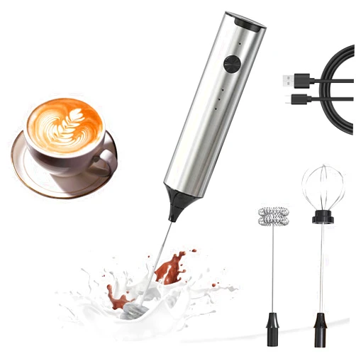 YARRAMATE Rechargeable Milk Frother Wand Handheld, 3 Speed Adjustable Electric Drink Mixer with 2 Whisks, Stainless Steel Stirrer for Coffee, Lattes, Protein Shakes, Matcha, Egg