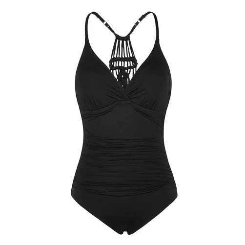 Firpearl Women's Tummy Control One Piece Bathing Suits V Neck Swimsuits Hand-Braid Macrame Ruched Slimming Swimwear