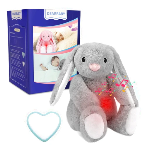 DEARBABY Baby Soother Cry Activated Sensor Toys,Heartbeat Bunny for Babies,Plush Stuffed Animal for Newborn Infants,Baby Toy Vibrating with Mom’s Heartbeat, for Girls and Boys