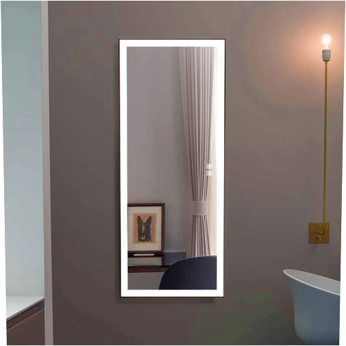 DECORAPORT LED Full Length Mirror, Large Dressing Mirror with Touch Button, 48 x 20 Inch, Black Frame, Dimmable, Floor Standing & Wall Mounted (DJ2-4820-B)