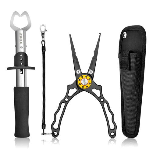 ZACX Fish Lip Gripper Pliers - Upgraded Muti-Function Hook Remover and Split Ring Pliers for Fly Fishing, Ice Fishing, Fishing Gear - Gift for Men (Package B)
