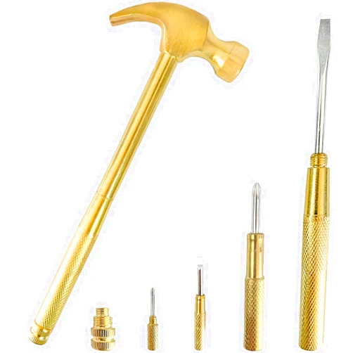 HomeClean 6 in 1 Mini Hammer Brass Hammer with Screwdriver Hand Tools Multifunction Jewelers Hammer Copper Hammer for Repair Mobile Phones, Laptops, Watches, Glasses, Camera,Tablet (Gold)