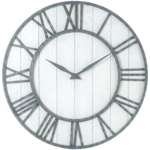 Oldtown Clocks Oldtown Farmhouse Metal & Solid Wood Noiseless Wall Clock (Whitewash, 36-inch)