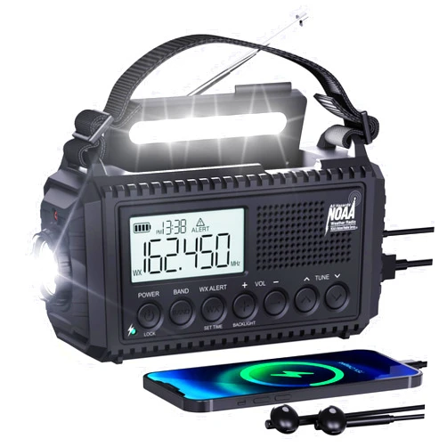 ROCAM 5000 Hand Crank Emergency Radio, NOAA Weather Radio with Backlit LCD Screen, 5 Way Powered, AM/FM/Shortwave &Solar Radio,Rechargeable Battery, Flashlight & Reading Light,SOS Alarm,Cell Phone Charger