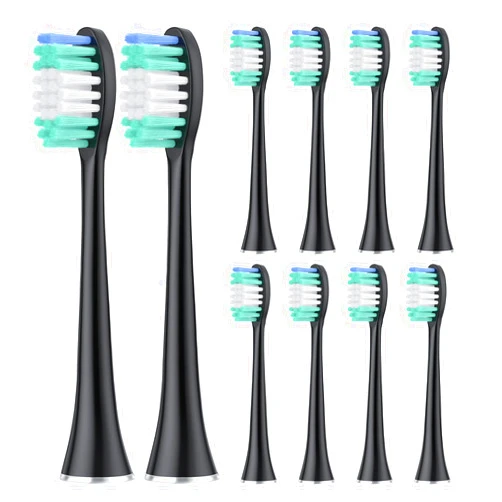 Harobey Replacement Toothbrush Heads Compatible with AquaSonic Black Series, Vibe Series, Black Series pro, and Duo Series pro Electric Toothbrush, Black, Pack of 10