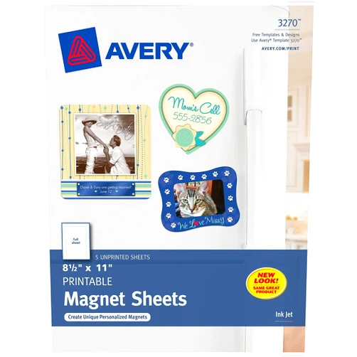 Avery 3270 Magnet Sheets, Printable, Inkjet, 8-1/2-Inch x11-Inch , 5/BX, Matte WE