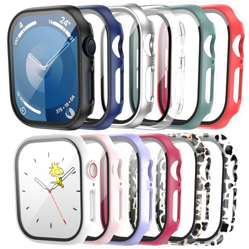 Cuteey 12 Pack Case with Tempered Glass Screen Protector for Apple Watch 40mm SE2/Series 6/SE/Series 5/Series 4, Full Matte Leopard Cow Pattern PC Cover for Iwatch 40mm Accessories (12 Colors, 40mm)