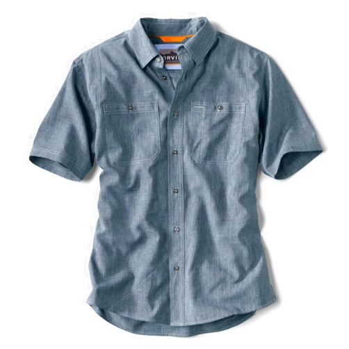 Orvis Tech Chambray Short-Sleeve Work Shirts for Men with Odor Control Thermal Regulation, and UPF 40 Sun Protection