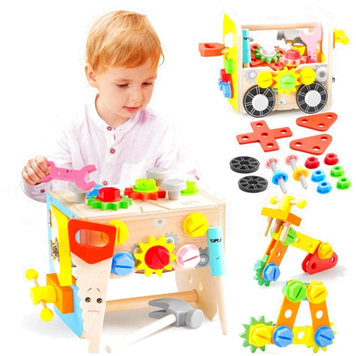 SYNCFUN Kids Tool Set, 51 PCS Wooden STEM Educational Tools for Boys and Girls, Montessori Toys for 3 4 5 6 Year Old, Learning and Construction Toys for Toddlers, Birthday Gift
