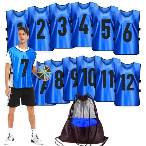 PULUOMASI Scrimmage Training Vest (12 Pack) Team Sports Pinnies Jerseys for Adult Youth Soccer Bibs Numbered Practice Jerseys