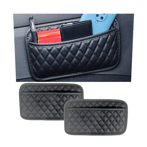 BELOMI 2PCS Car Side Pocket Organizer, Leather Vehicle Storage Pouch for Seat Door Console Window, Multifunctional Auto Seat Gap Filler Bag Accessories, Universal for Sedan, Truck and More
