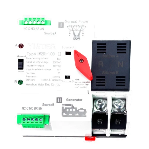YISTER Automatic Transfer Switch Zero Delay£¬W2R Mini Fast Switching 2P Dual Power AC Transfer Switch ATS Rated 220V Din Rail Mounted Controller Electrical Type RV Transfer Switch 50 Amp