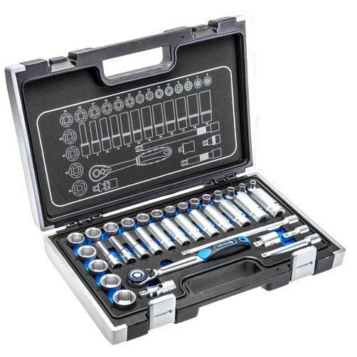 Högert Technik - Tool Set I Socket Wrench, bits and Accessories 3/8 inch I Alloy Chrome Vanadium Steel I Deformation Resistant I Ratchet Mechanism with 72 Locking Locks I HT1R465-36 Pieces