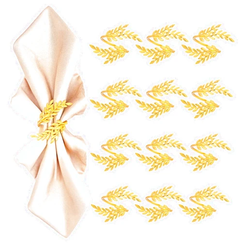 Bryantye 12PCS Napkin Rings, Gold Napkin Rings for Table Setting Gold Leaf Napkin Rings for Dining, Anniversary, Birthday, Holiday, Party, Wedding Table Decoration, Metal Leaf Napkin Holder Rings
