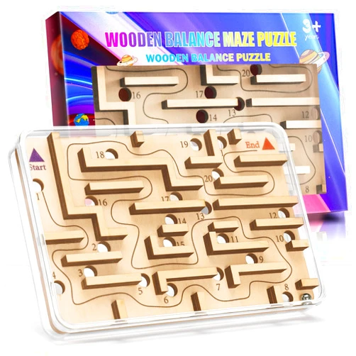 CHEROSIN Handheld Fidget Puzzle Game for Kids and Adults - Challenging Wooden Labyrinth Marble Maze for Teen Boys - Fun Brain Teaser Puzzle Fidget Toys for Travel Stocking Stuffer Party Favor for Kids Ages 8+