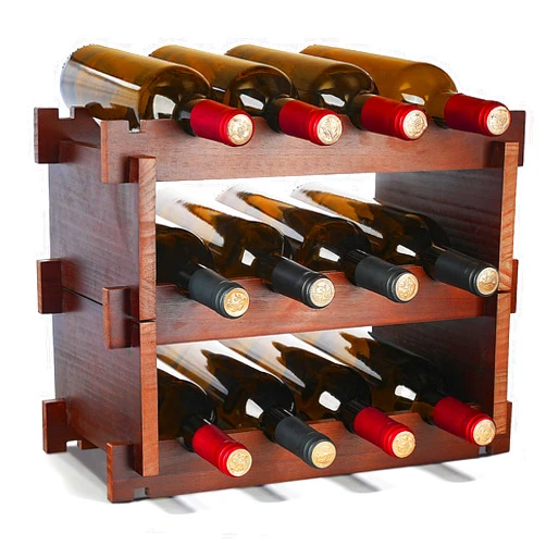 IWNTWY Wine Rack, 12 Bottles 3-Tier Free Standing Wine Racks Stackable Wooden Wine Holder for Kitchen Cabinet Countertop