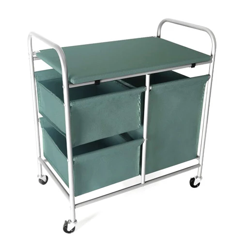 JEFEE Rolling Laundry Sorter Cart Heavy Duty 3 Bags Laundry Hamper Sorter Cart with Ironing Board Removable Bags for Dirty Clothes Storage 26
