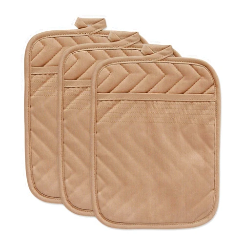 DII Heat Resistant Quilted Cotton Pot Holder Set, Designed with Space to Personalize Allowing a Customized Design, 7x9, Stone, 3 Count