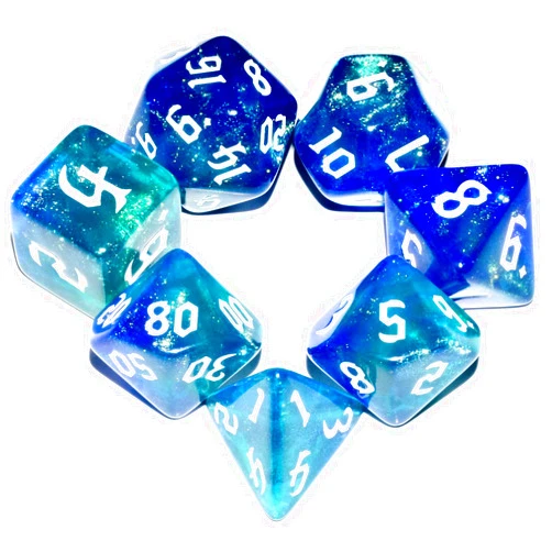 QiAN SiMAi Galaxy Dice Set| Dark Blue Mix Cyan Crystal DND Dice Set for Board Game