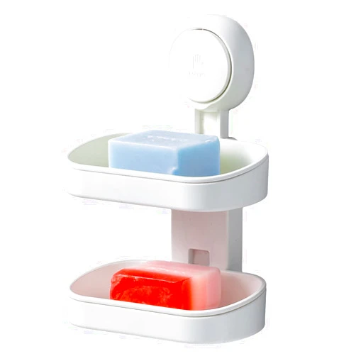 VELMADE Removable Suction Cup Soap Dish for Shower Wall, Self Draining Double Layer Bar Soap Holder for Bathroom, White