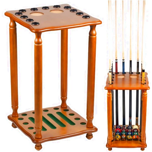 Collapsar Pool Stick Holder Floor Stand,Pool Cue Rack Holds Cue Stick & Billiard Accessiores,Solid Wood Corner Stand Pool Cue Holder