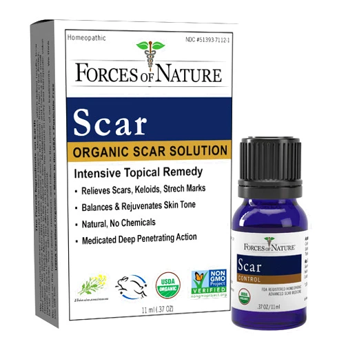 Forces of Nature Scar Treatment, Organic Homeopathic Medicine & Essential Oils, 0.37 Fl Oz, Helps Reduce Appearance of Stretch Marks, Burns, Keloid, Atrophic Acne, Surgical & Hypertrophic Scars