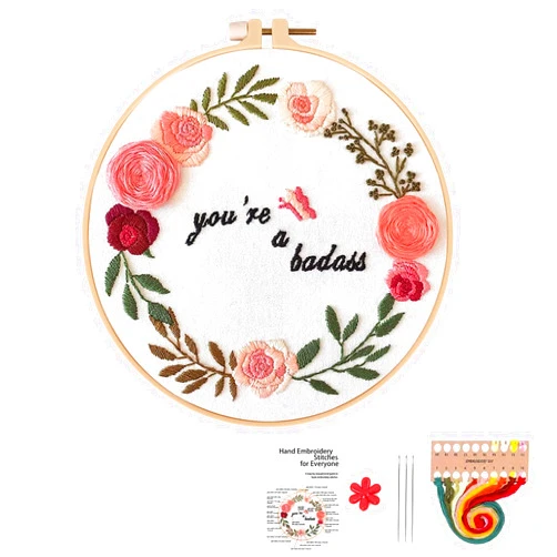 Topapfo Funny Embroidery Kit for Adults, Stamped Cross Stitch Kits Needlepoint Kit for Beginners with Stitches Video Tutorials Hoops Threads Tools