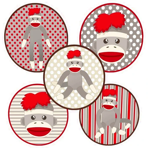 Adore By Nat Sock Monkey Sticker Labels by Adore By Nat - Kids Boy Girl Birthday Baby Shower Party Favor Labels - Set of 50