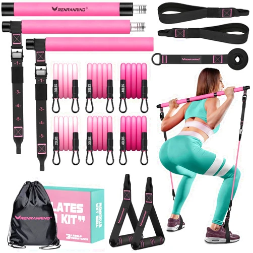 RENRANRING Pilates Bar Kit with Resistance Bands, Multifunctional Pilates Bar for Women & Men with Heavy-Duty Metal Adjustment Buckle, Pilates Home Equipment for Full BodyWorkouts