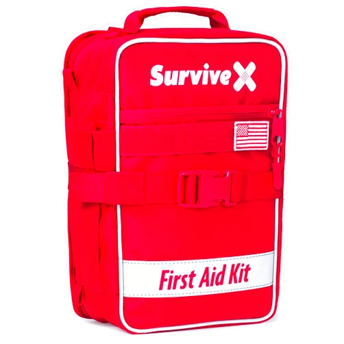 SurviveX Large First Aid Kit for Car, Travel & Home - Emergency Kit for Hiking, Camping, Backpacking and Outdoors - Includes Zip Stitch Wound Closure Strips - FSA HSA Approved
