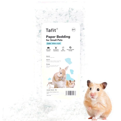 Tafit Dust-Free Super Soft Natural Paper Hamster Bedding with Odor Control, Strong Absorption, 36 Liters, for Hamster, Guinea Pig, Rabbit, Chinchilla, Rat, Mice, Small Animal (White+Cyan)