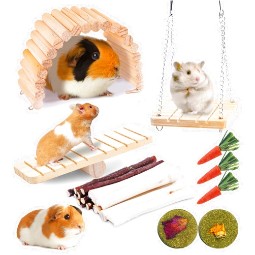JONS NTY 23 Pcs Hamster Toys, Small Animal Toys Set Including Hamster Chew Toys, Ladder, Seesaw, Swing, Apple Stick, Bridge for Hamster, Guinea Pig, Rat, Gerbil